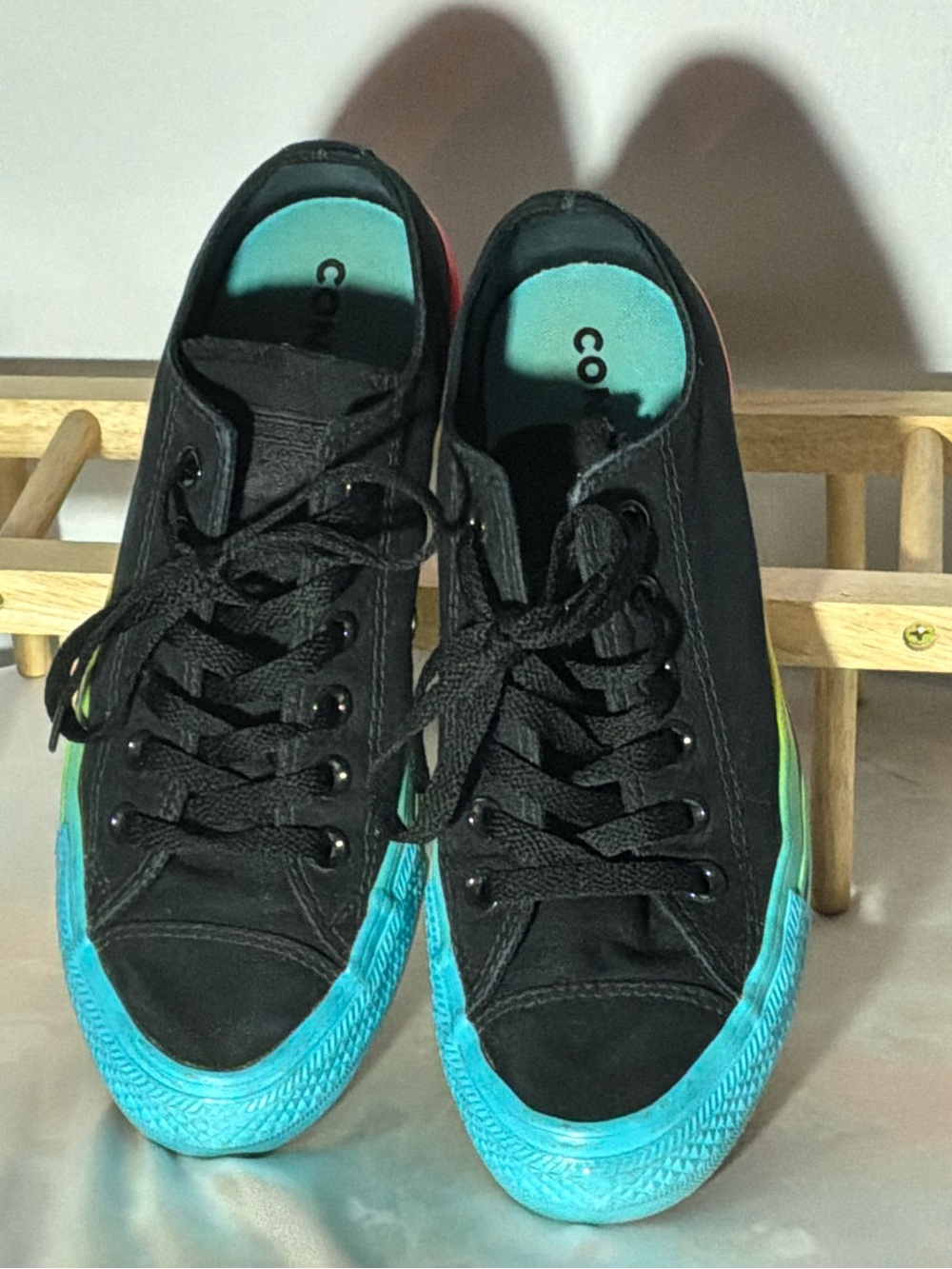 🌙✨Converse Black Canvas Low Top Sneakers with Rainbow Gradient Sole - Picture 2 of 9